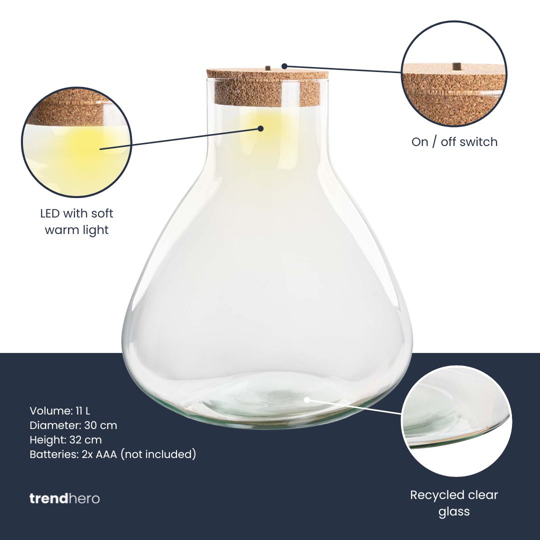 Flaschengarten-Glas „Sam XL“ mit Korken & LED-Korken – leer (32 cm) - Urban Jungle