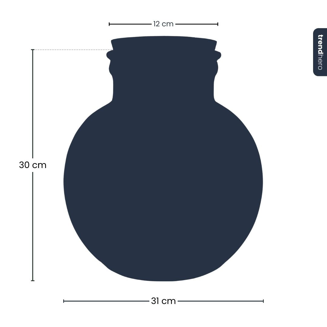 Leeres Flaschengarten-Glas „Bolder Bob“ mit LED-Korken, 31 × 30 cm – Silhouette zum Größenvergleich