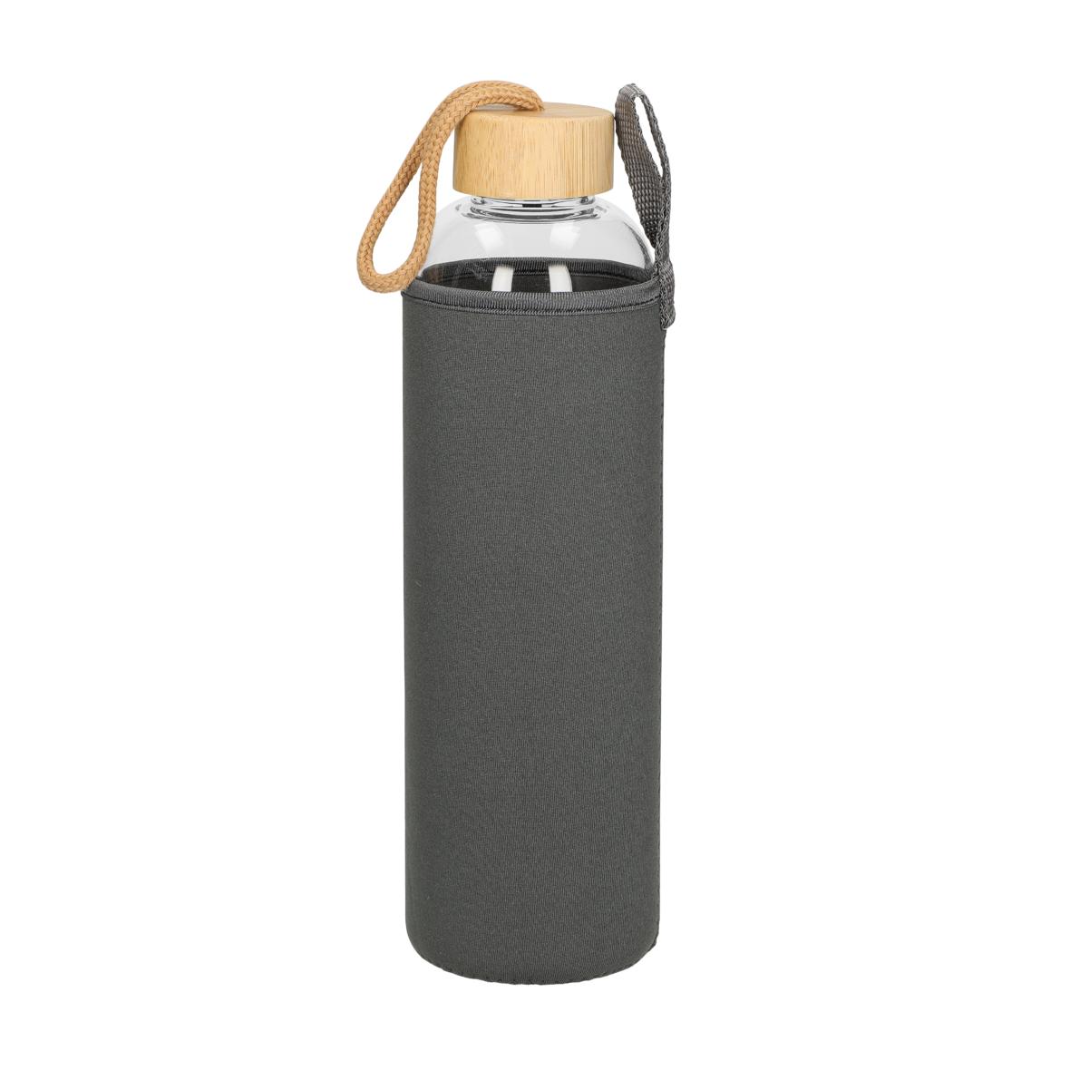 Trinkflasche aus Glas mit Hülle 1,0 l mit Bambus-Deckel - elasto