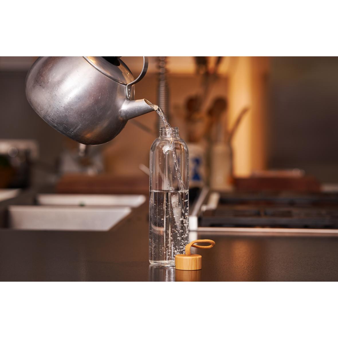 Trinkflasche aus Glas mit Hülle 1,0 l mit Bambus-Deckel - elasto