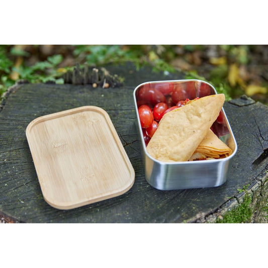 Edelstahl Brot- und Lunch-Box mit Bambus-Deckel 16 cm