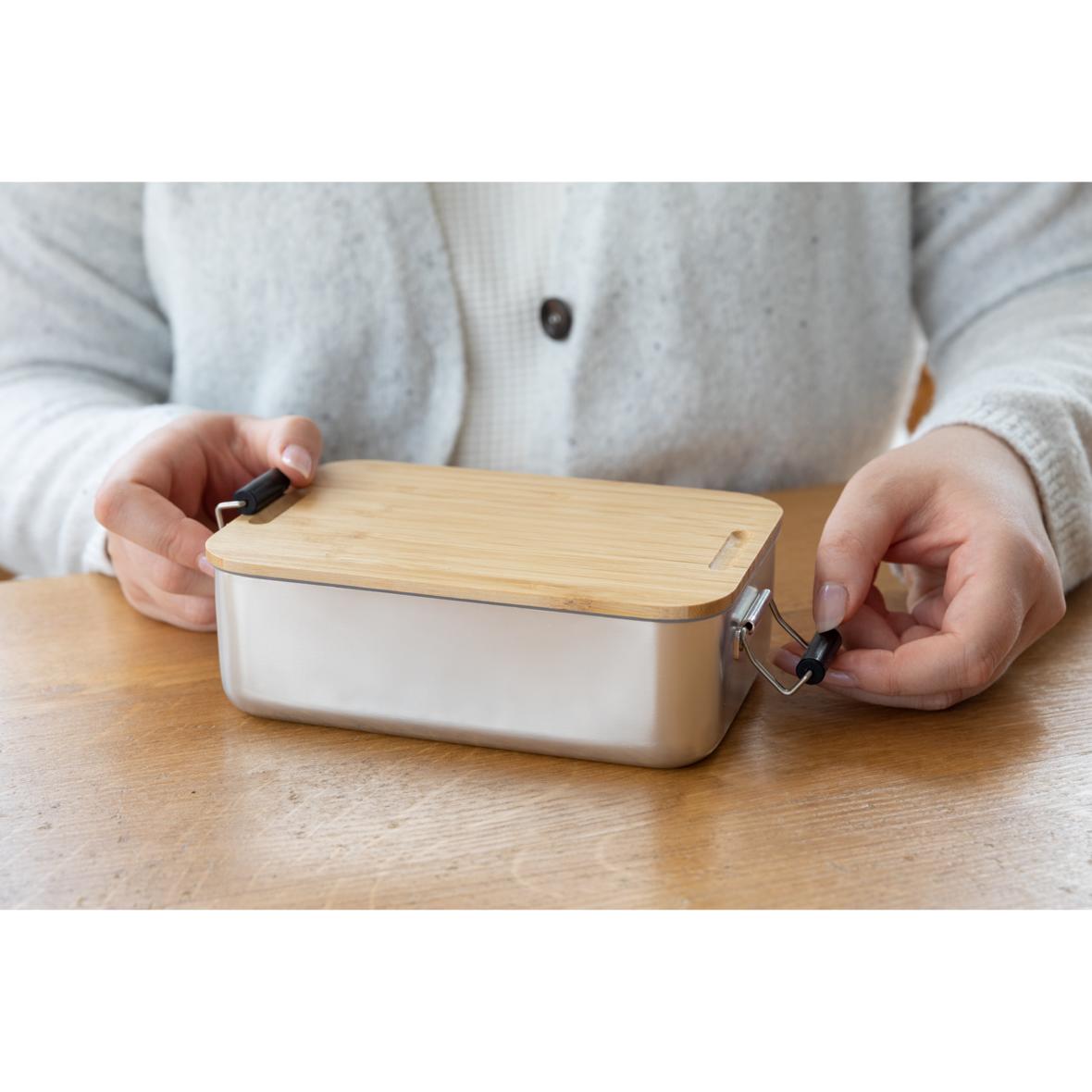 Kleine Aluminium Vorratsdose und Lunch-Box mit Bambus-Deckel 17 cm - elasto