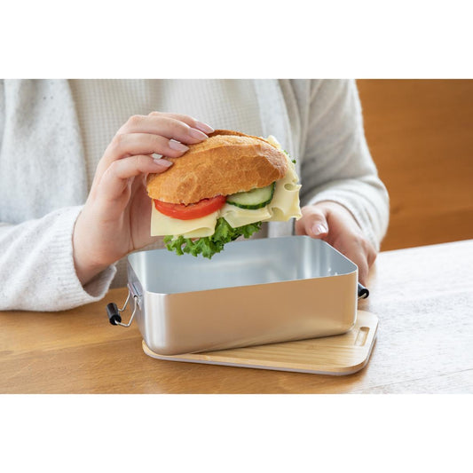 Kleine Aluminium Vorratsdose und Lunch-Box mit Bambus-Deckel 17 cm