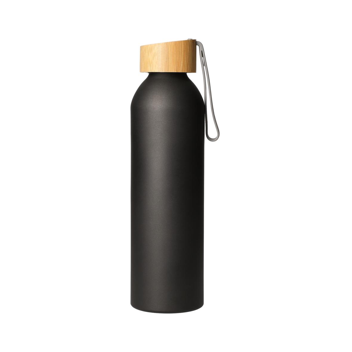Aluminium Trinkflasche 0,6 l mit Bambusdeckel - schwarz sehr leicht