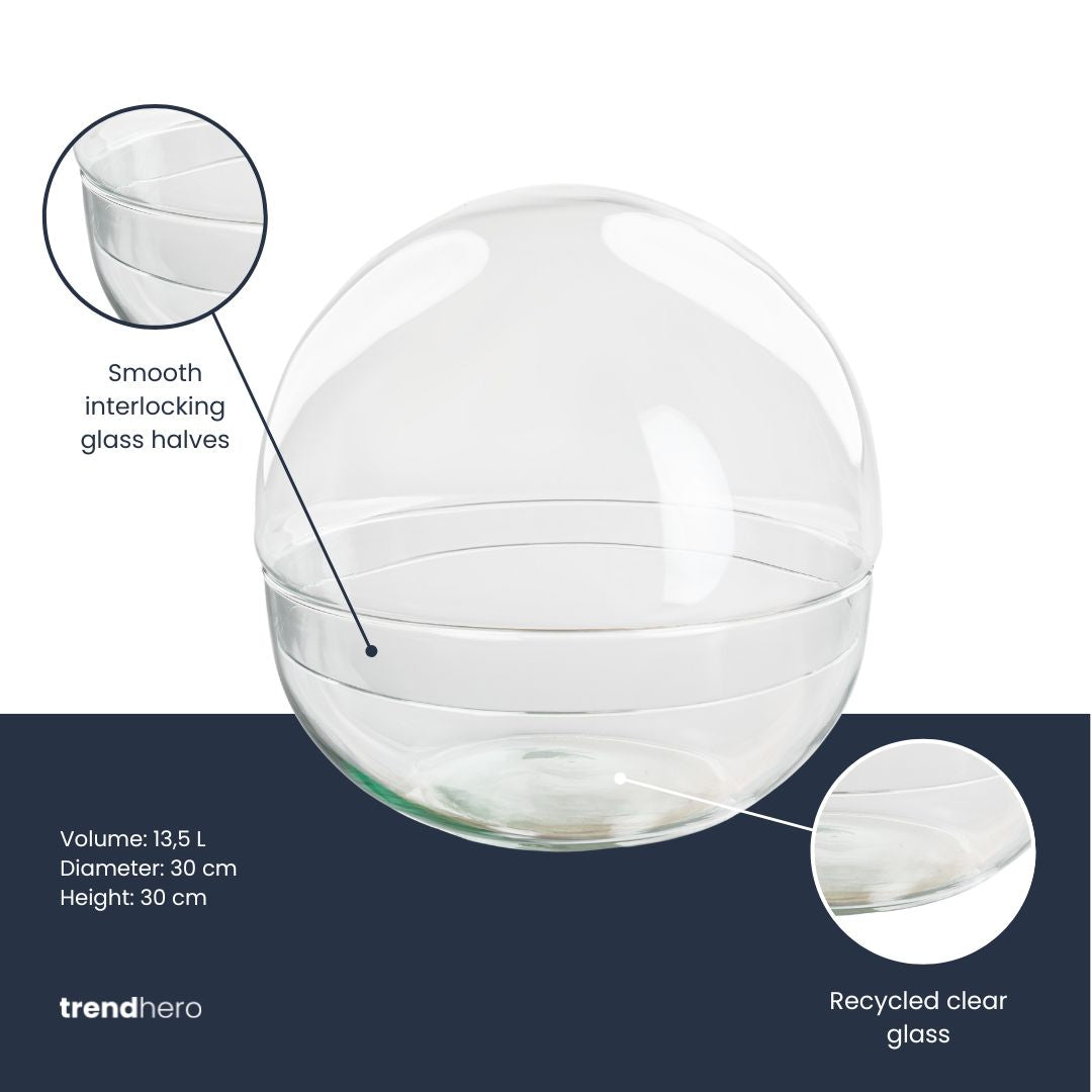 Leeres Flaschengarten-Glas „Dome XL“ als Kugel mit Glaskuppel, 28 × 28 cm – Produktansicht