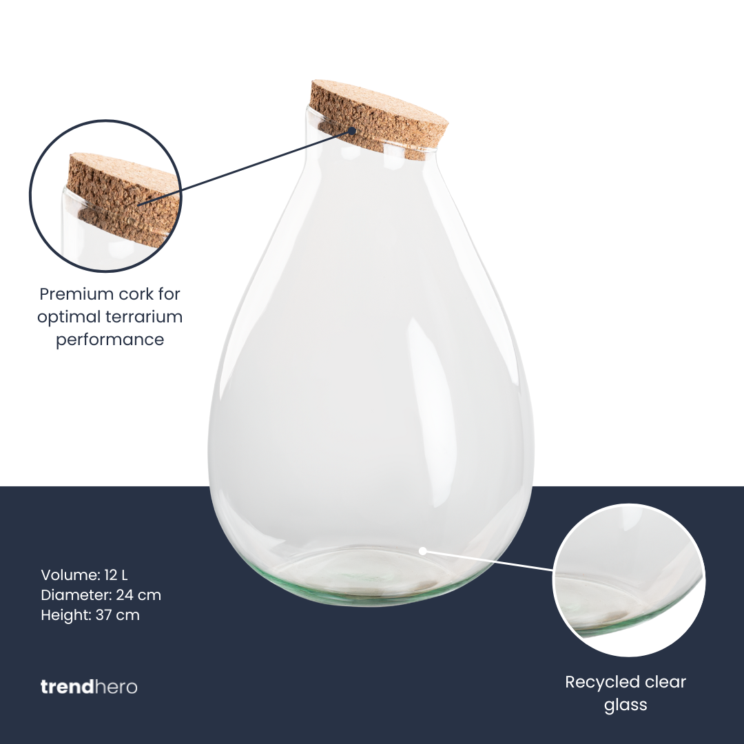 Leeres Flaschengarten-Glas „Drop XL“ mit Naturkorken, 37 × 29 cm – Produktansicht