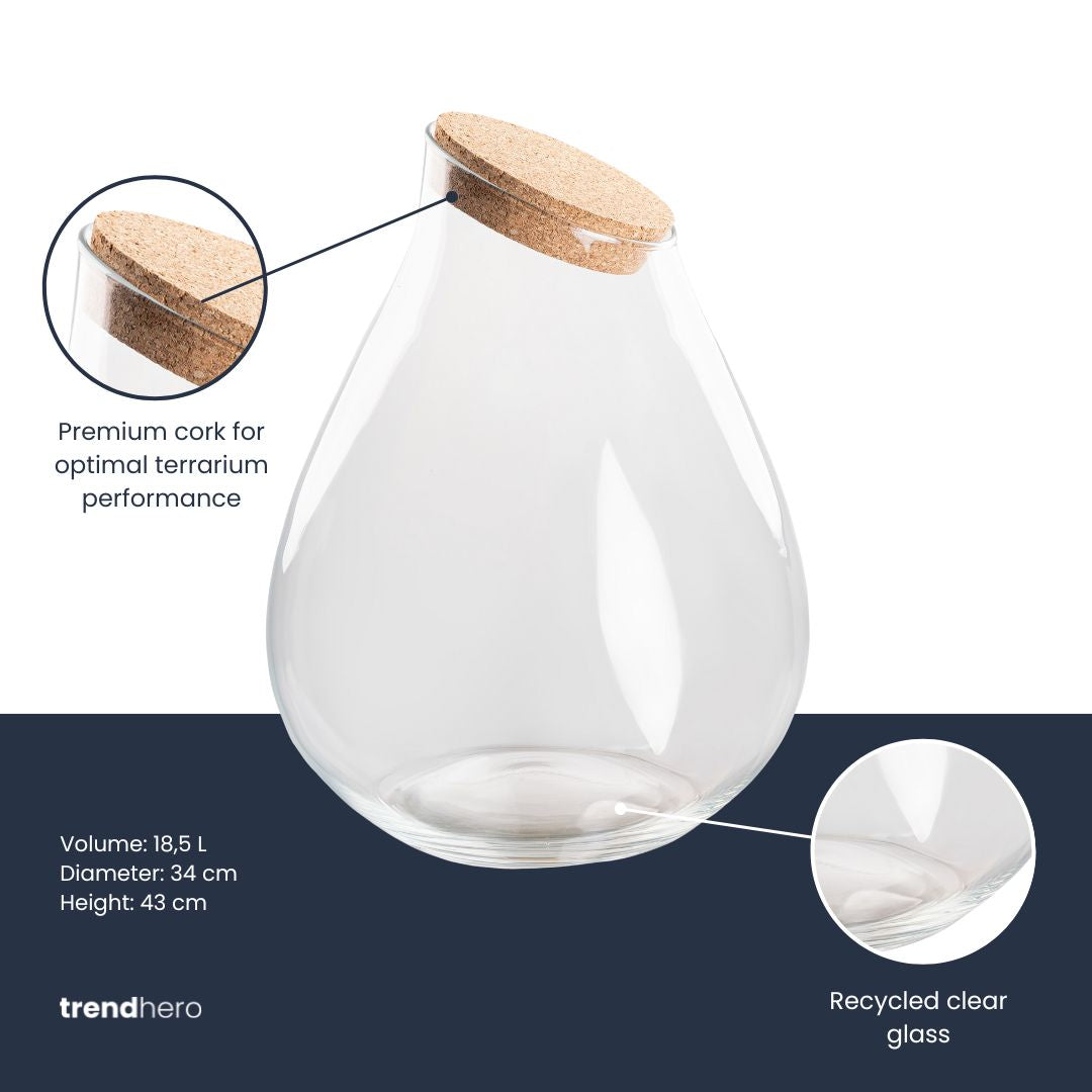 Leeres Flaschengarten-Glas „Drop XXL“ mit Naturkorken, 43 × 34 cm – Produktansicht, Ansicht 2