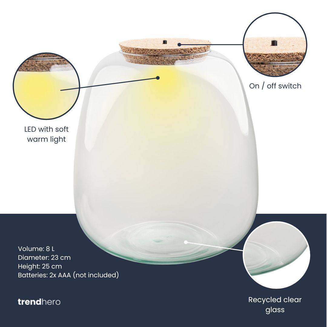 Flaschengarten-Glas „Emma“ mit LED-Korken – leer (25 cm) - Urban Jungle