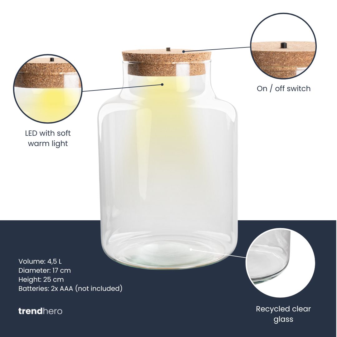 Leeres Flaschengarten-Glas „Little Milky“ mit LED-Korken, 25 × 17 cm – Produktansicht, Ansicht 2