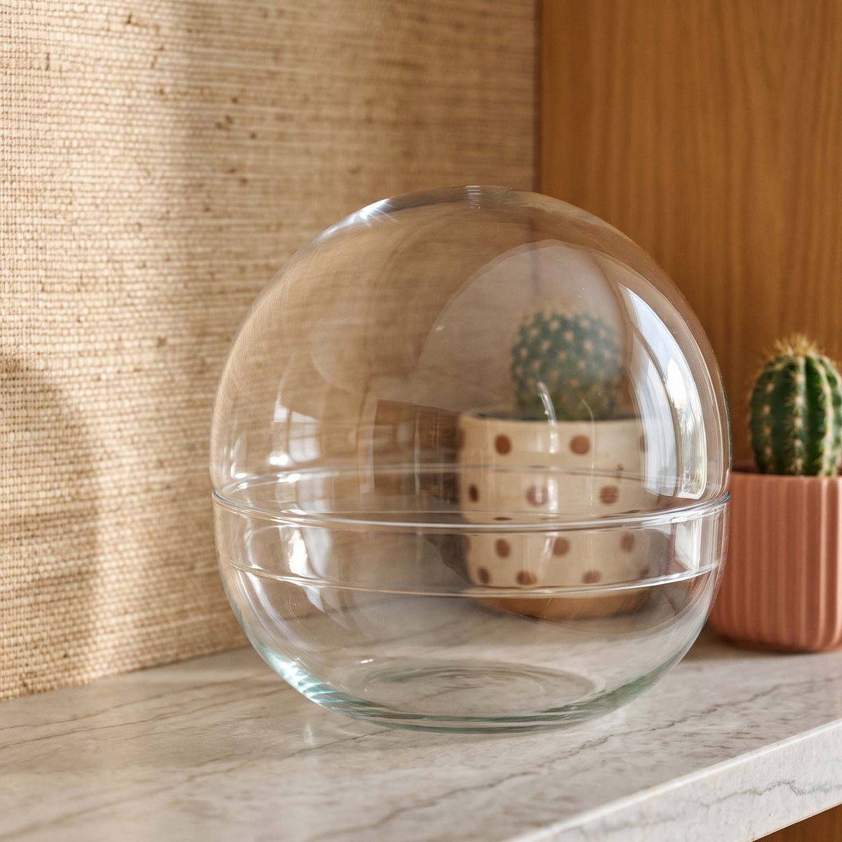 Leeres Flaschengarten-Glas „Dome XL“ als Kugel mit Glaskuppel, 28 × 28 cm – bepflanztes Beispiel