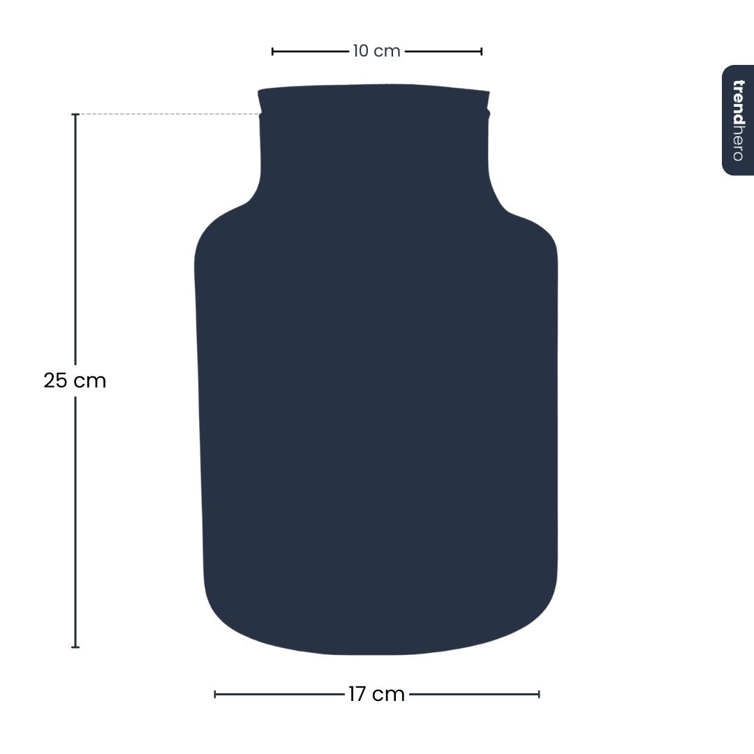Leeres Flaschengarten-Glas „Little Milky“ mit LED-Korken, 25 × 17 cm – Silhouette zum Größenvergleich