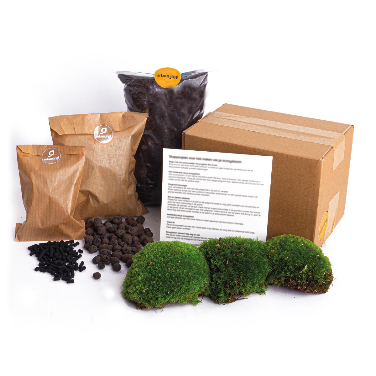 Flaschengarten-Basis-Set ohne Pflanzen – Moos, Erde & Drainage (Ø 20–30 cm) - Urban Jungle