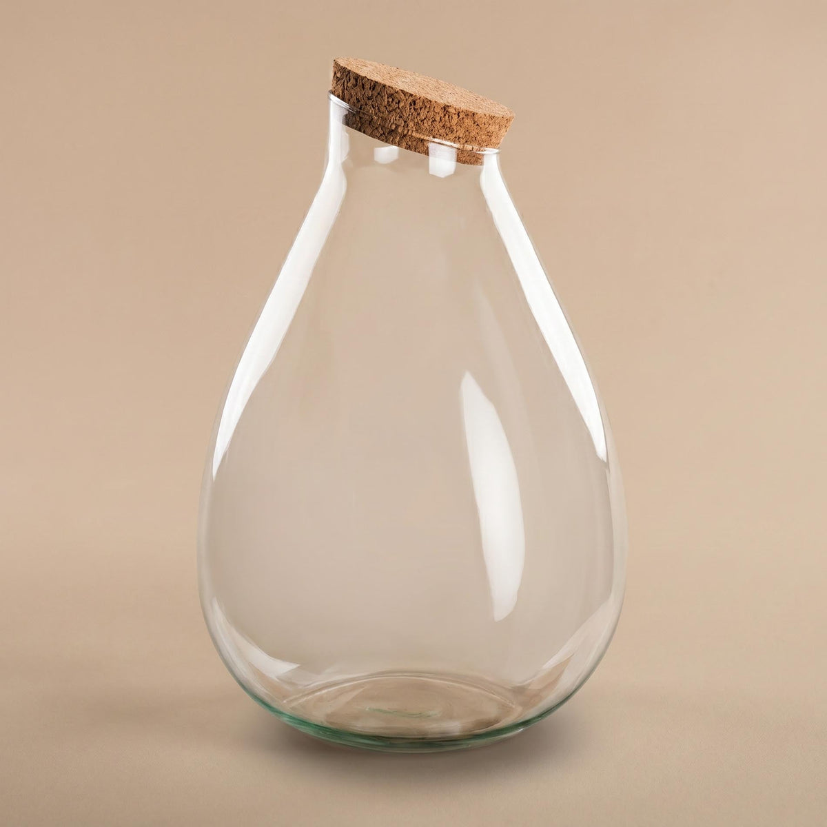 Leeres Flaschengarten-Glas „Drop XL“ mit Naturkorken, 37 × 29 cm – bepflanztes Beispiel