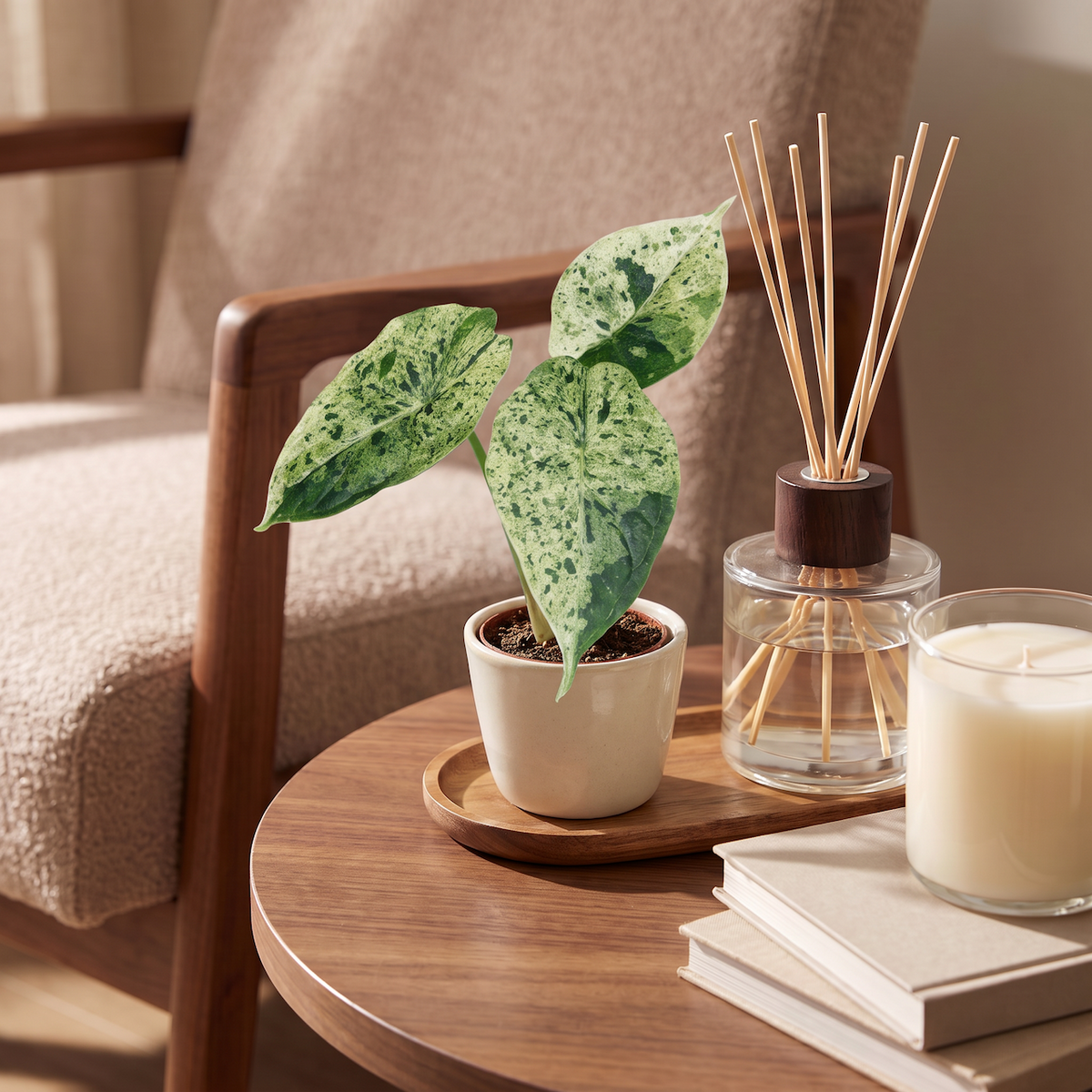 Alocasia „Dragon Scale Mint“ Variegata – Pfeilblatt / Elefantenohr, 12 cm (Topf Ø6 cm) - Everspring