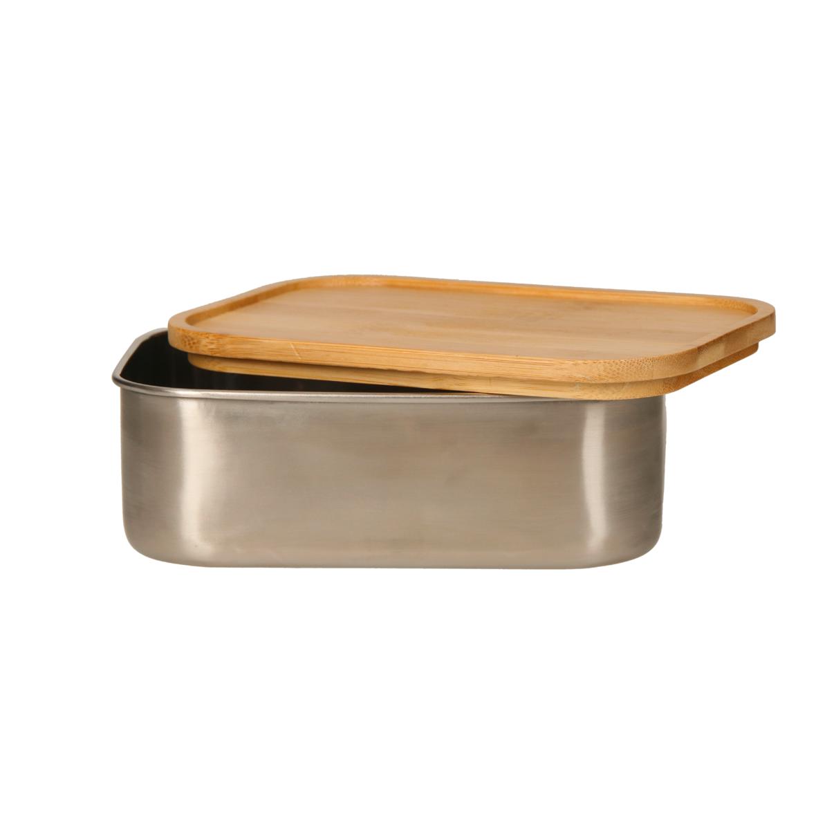 Edelstahl Brot- und Lunch-Box mit Bambus-Deckel 16 cm