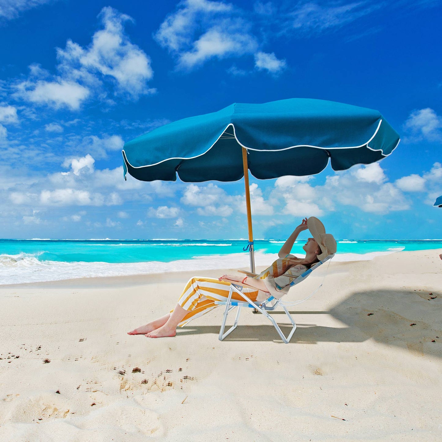 Strandstuhl blau-grün-weiß gestreift